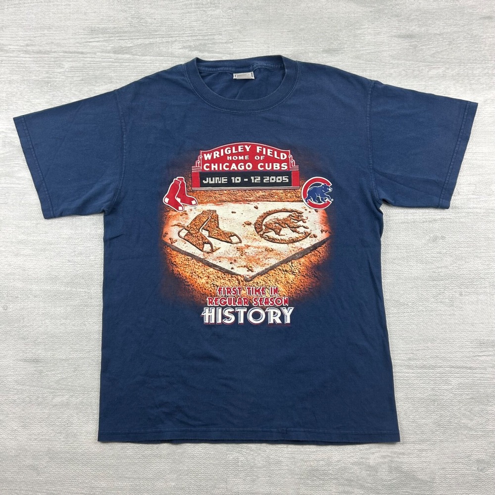 Vintage 2005 Wrigley Field Boston Red Sox Shirt Size Medium Blue MLB Baseball